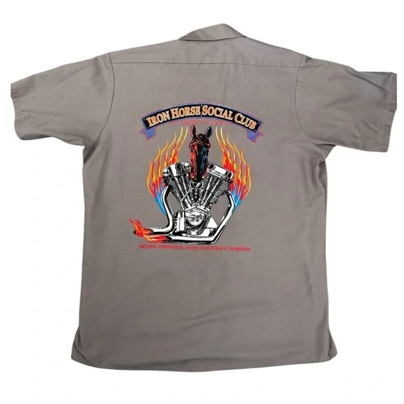 Men’s Iron Horse Social Club Printed Shirt Red Kap - Picture 1 of 6